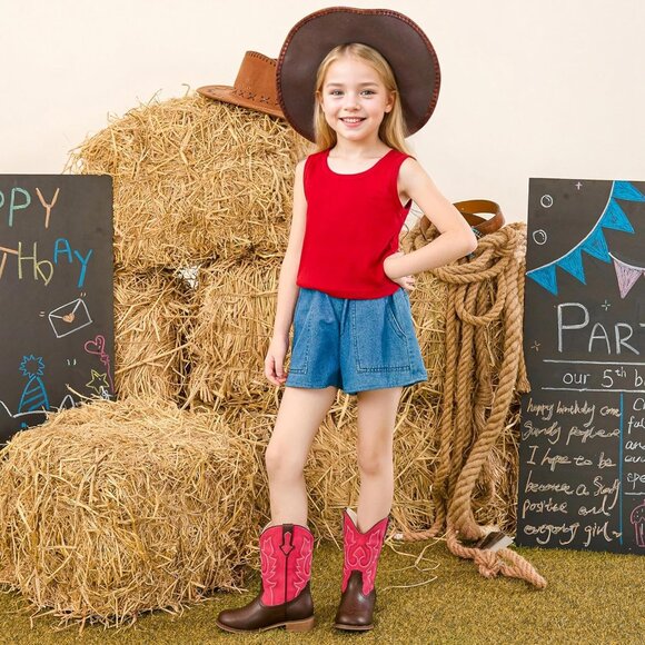 Unisex Child Brown Red Mid Calf Glitter Toddler Cowboy Boot Little Big Kids - Picture 3 of 7
